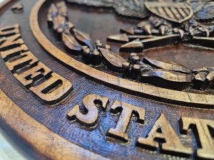 Hand carved Department of War Seal, Brown background
